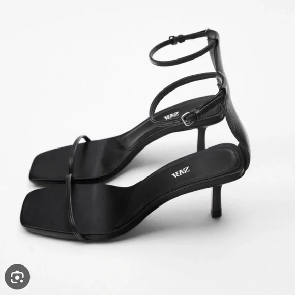 ZARA Black Minimal Ankle Strap Heels | Square Toe Kitten Heel Sandals | Size 40🖤 - Picture 4 of 15